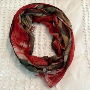 Charming Charlie Red, Green, Brown Forest Leaves Scarf
